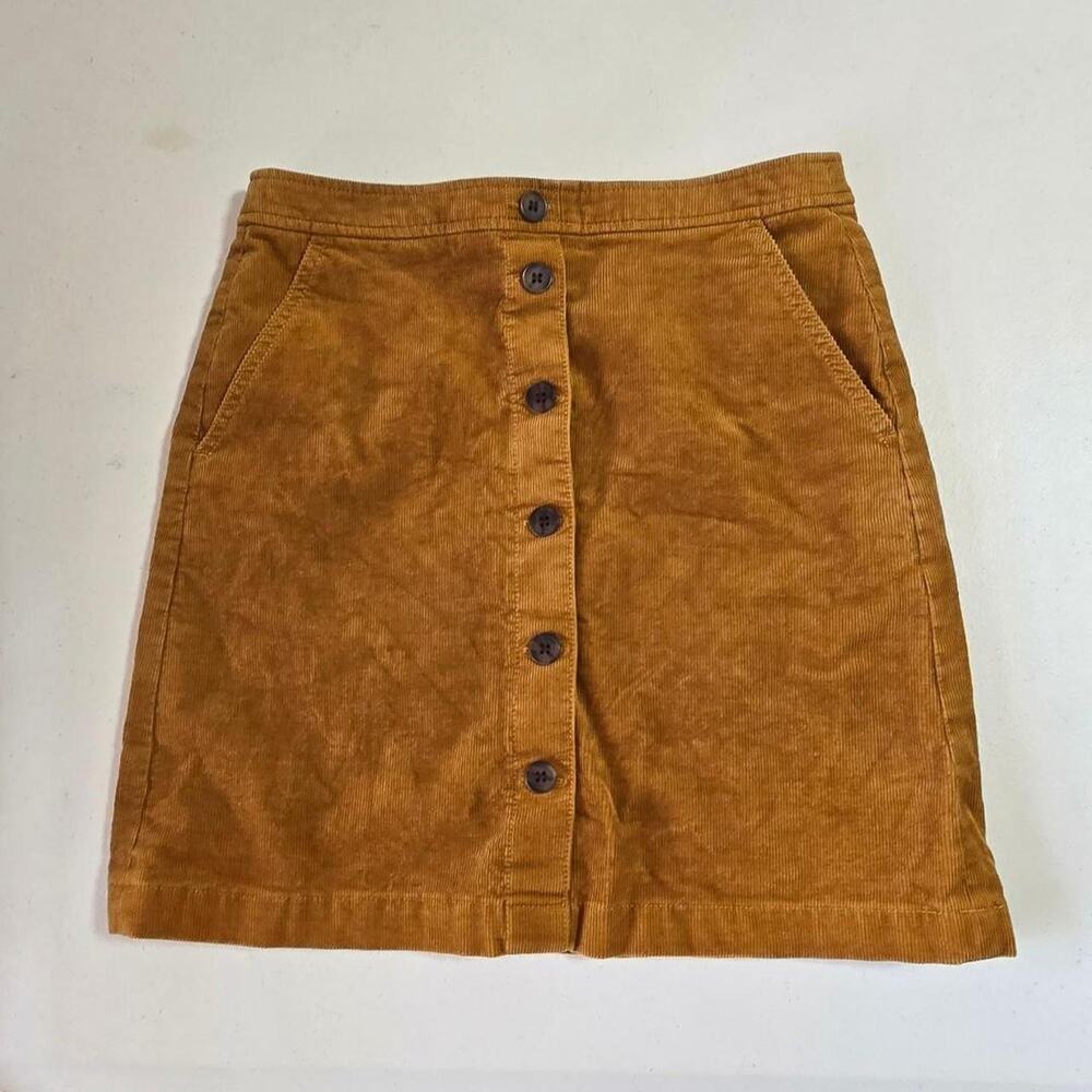 J. Crew mustard yellow corduroy mini skirt with button front and pockets 2